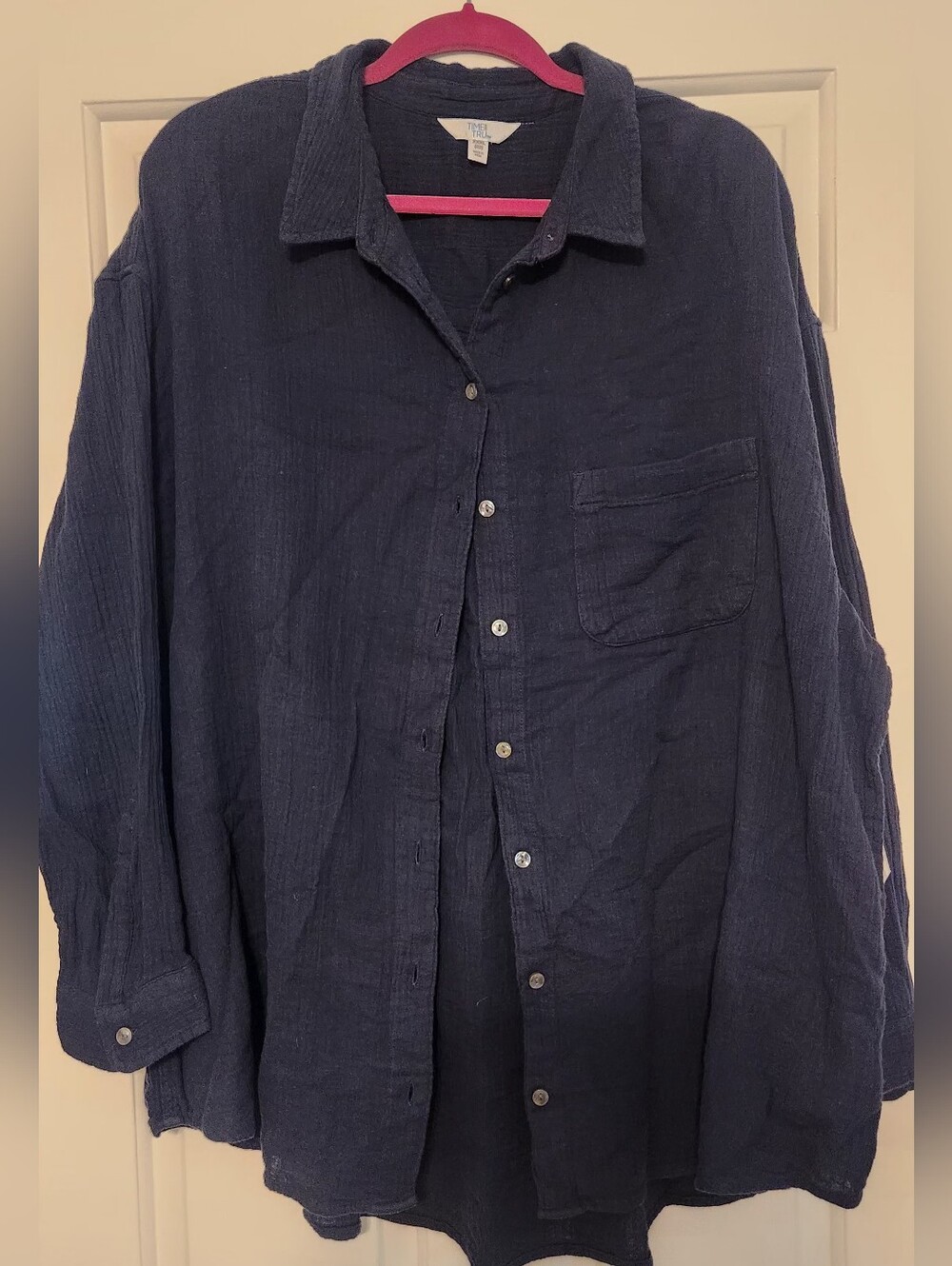 Time and Tru Navy Collared Button-Up Shirt